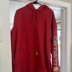 Carhartt Red Pullover Hoodie with White Sleeve Logo